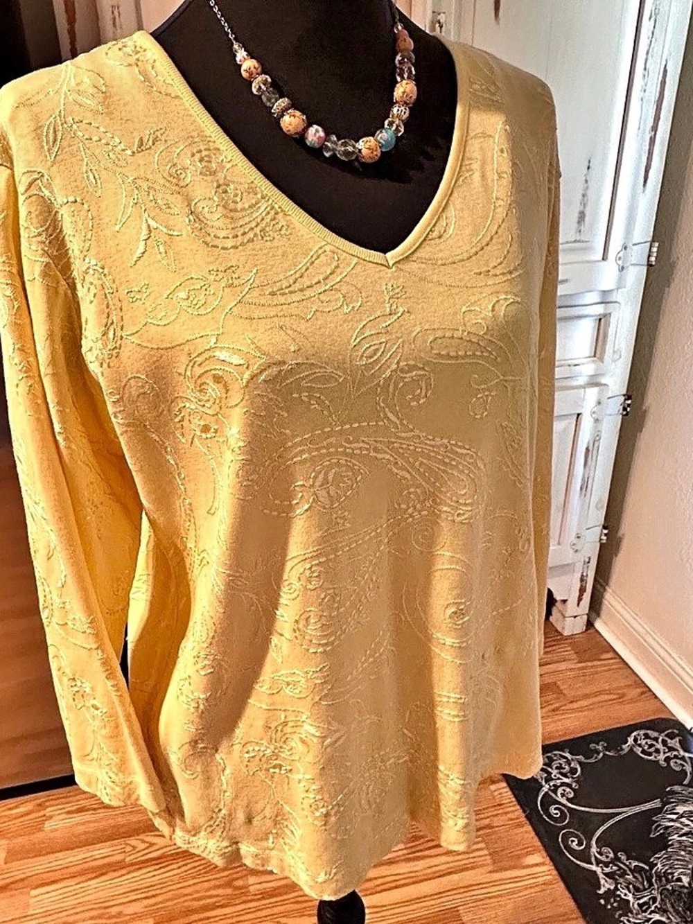 CHICO’S Long Sleeve Soft Embroidered Lemon Yellow Top